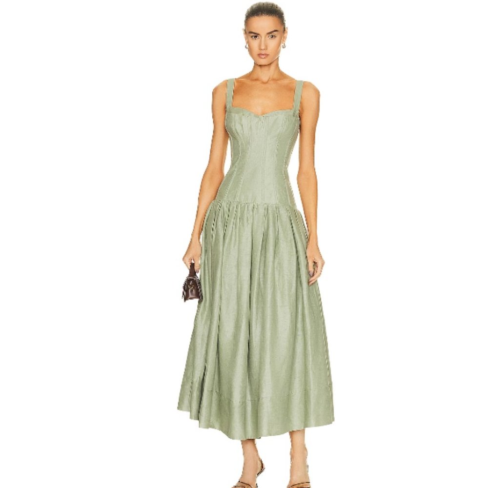 Nicholas Makenna Dress - Size 4 - sage green linen/flax